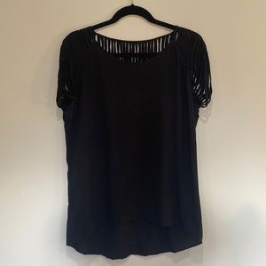 Tina Jo from Anthropology Black Top with Fun Fringe S